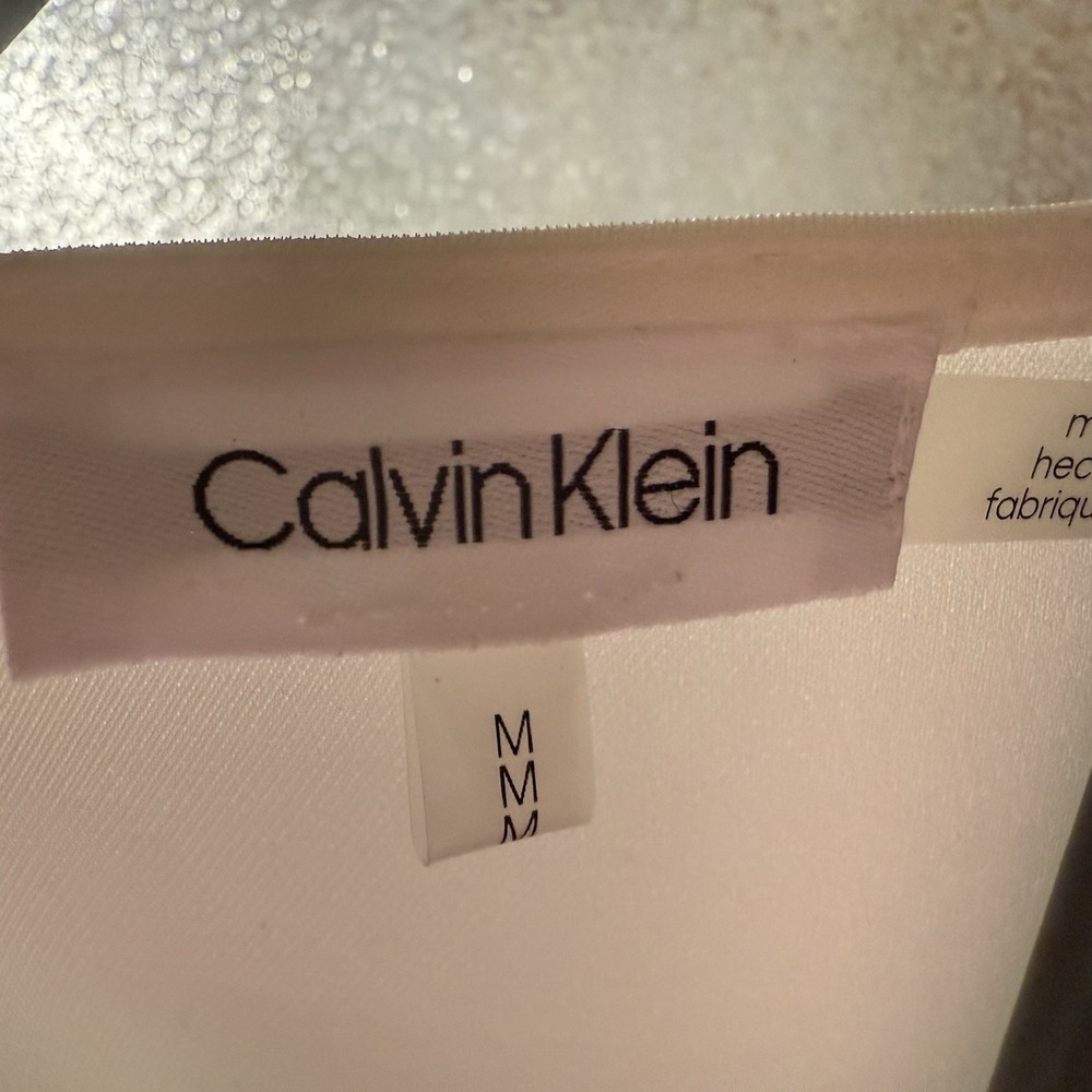 Calvin Klein Size Medium V-Neck Blouse Mesh Trim Gold Buttons Business Casual - Picture 6 of 8